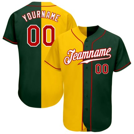 Custom Authentic Split Baseball Jersey with Personalized Name & Number - Green Red-Yellow Fashion Team Jersey Personalized
