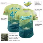 Custom Baseball Jersey with Personalized Name and Number, 3D Pattern Design Watercolor Mountains in Green, Teal, and White