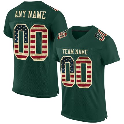 Custom Vintage USA Flag Football Jersey - Personalized Green Cream Team Design with Name and Number Personalized Green Vintage