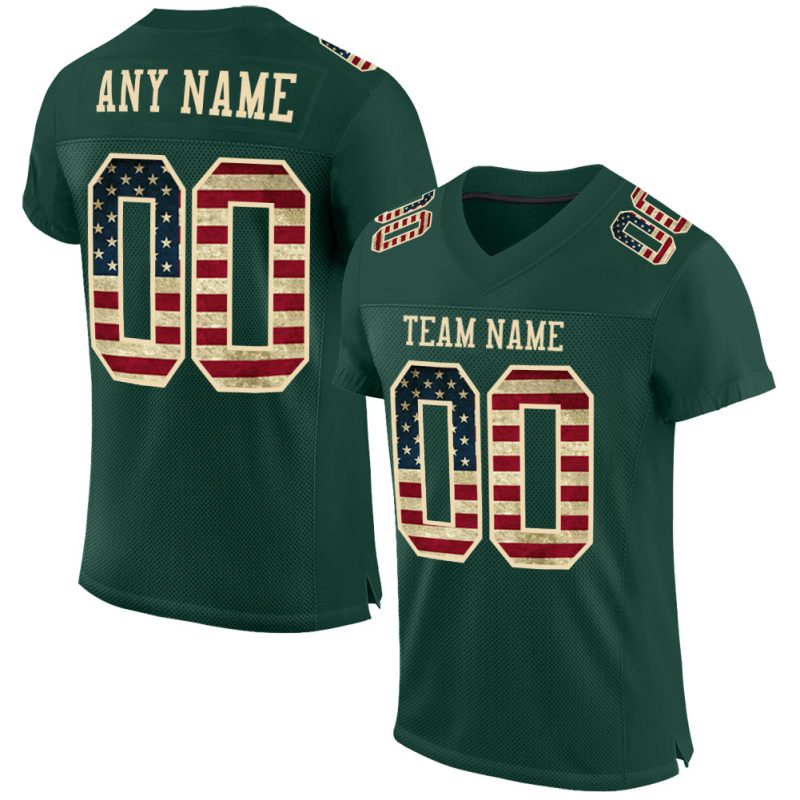 Custom Vintage USA Flag Football Jersey - Personalized Green Cream Team Design with Name and Number Personalized Green Vintage