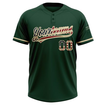 Personalized Vintage USA Flag Softball Jersey Unisex Two-Button Custom Name Number - City Cream Personalized Green Vintage