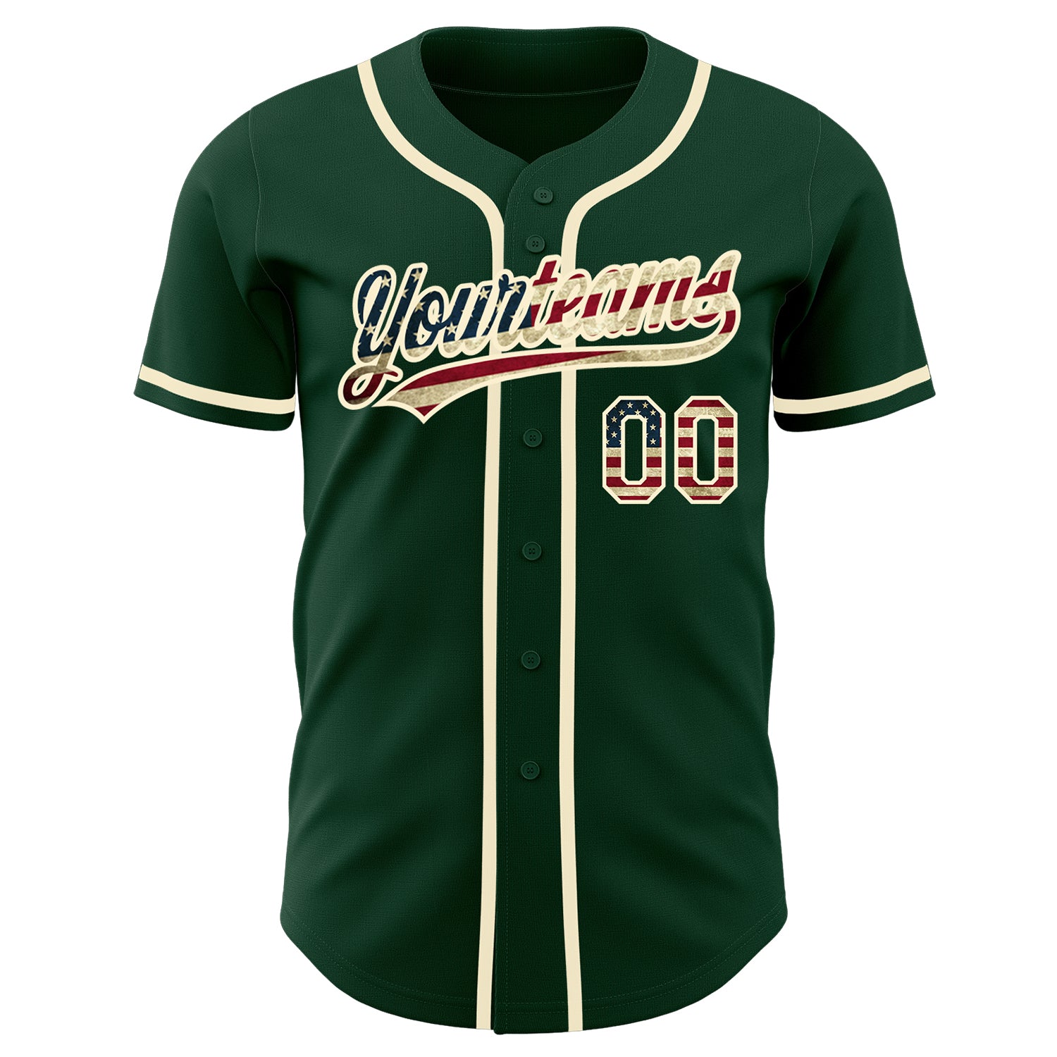 Personalized Green Vintage USA Flag-Cream Authentic Baseball Jersey Team Custom Name and Number Custom Name and Number Vintage Green USA Flag Baseball Jersey - Authentic Cream Team Jersey Personalized Green Vintage USA - Image 2