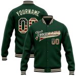 Custom Vintage USA Flag Bomber Jacket with Name and Number - Green Cream-Black Varsity Full-Snap Letterman Jacket Personalized