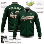 Custom Vintage USA Flag Bomber Jacket with Name and Number - Green Cream-Black Varsity Full-Snap Letterman Jacket Personalized