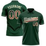 Custom cream and green vintage USA flag golf polo