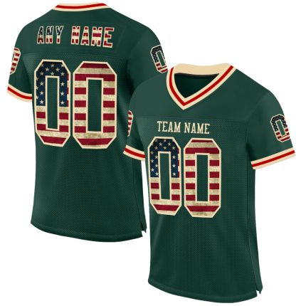 Custom Name Number Vintage USA Flag Football Jersey Cream-Red Mesh Authentic Throwback Football Team Apparel Personalized