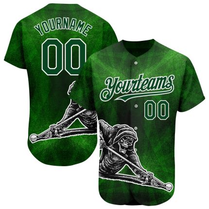 Personalized Skeleton Playing Billiards Beer 3D Pattern Green White Custom Name Number Baseball Jersey Authentic Personalized