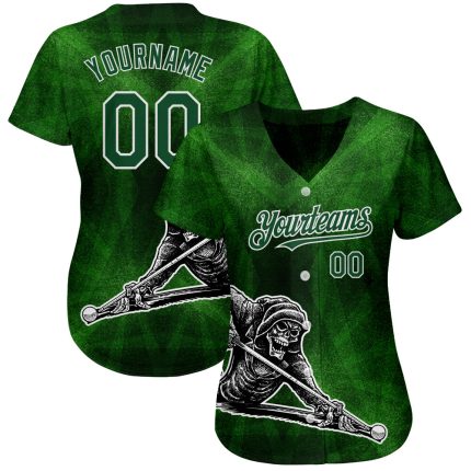 Personalized Skeleton Playing Billiards Beer 3D Pattern Green White Custom Name Number Baseball Jersey Authentic Personalized