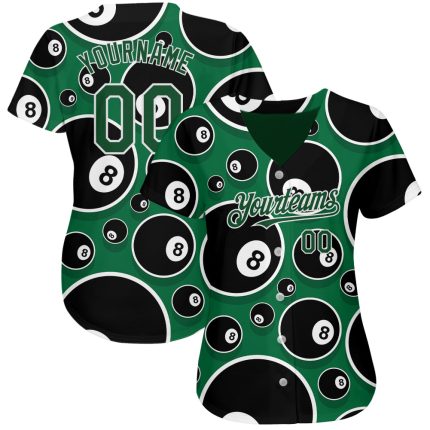 Personalized 3D Pattern Design Green White Baseball Jersey for Billiards Snooker 8 Ball Personalized Green White 3D Pattern