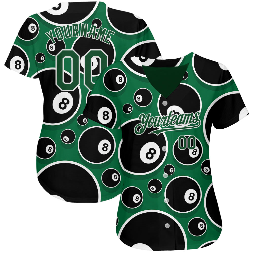 Personalized Green White 3D Pattern Design Billiards Snooker 8 Ball Authentic Baseball Jersey Personalized 3D Pattern Design Green White Baseball Jersey for Billiards Snooker 8 Ball Personalized Green White 3D Pattern - Image 2