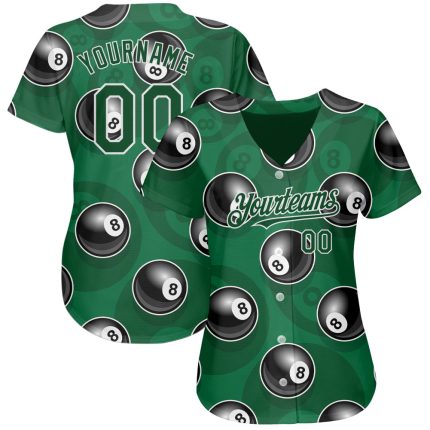 Custom Name and Number 3D Pattern Design Billiards Snooker Jersey - Personalized Green White Baseball Team Jersey Personalized