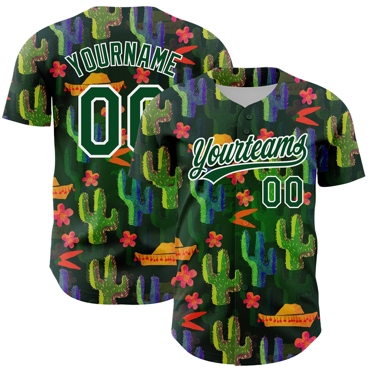 Custom Name Number Cactus Festival Baseball Jersey 3D Pattern Green White Design Authentic Personalized Green White 3D Pattern