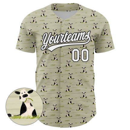Custom Animal Cow Baseball Jersey - Personalized 3D Green Black Pattern with Name & Number Personalized Green White-Black