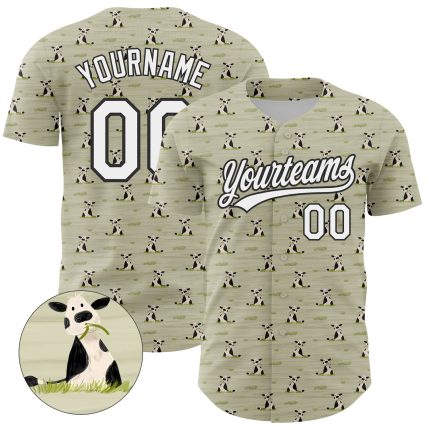 Custom Animal Cow Baseball Jersey - Personalized 3D Green Black Pattern with Name & Number Personalized Green White-Black