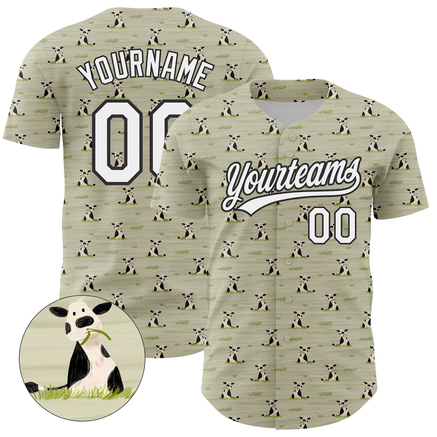 Custom Animal Cow Baseball Jersey - Personalized 3D Green Black Pattern with Name & Number Personalized Green White-Black