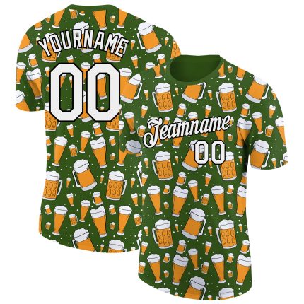 Custom Name and Number Beer T-Shirt - Personalized 3D Pattern Green Black Performance Shirt Personalized Green White-Black
