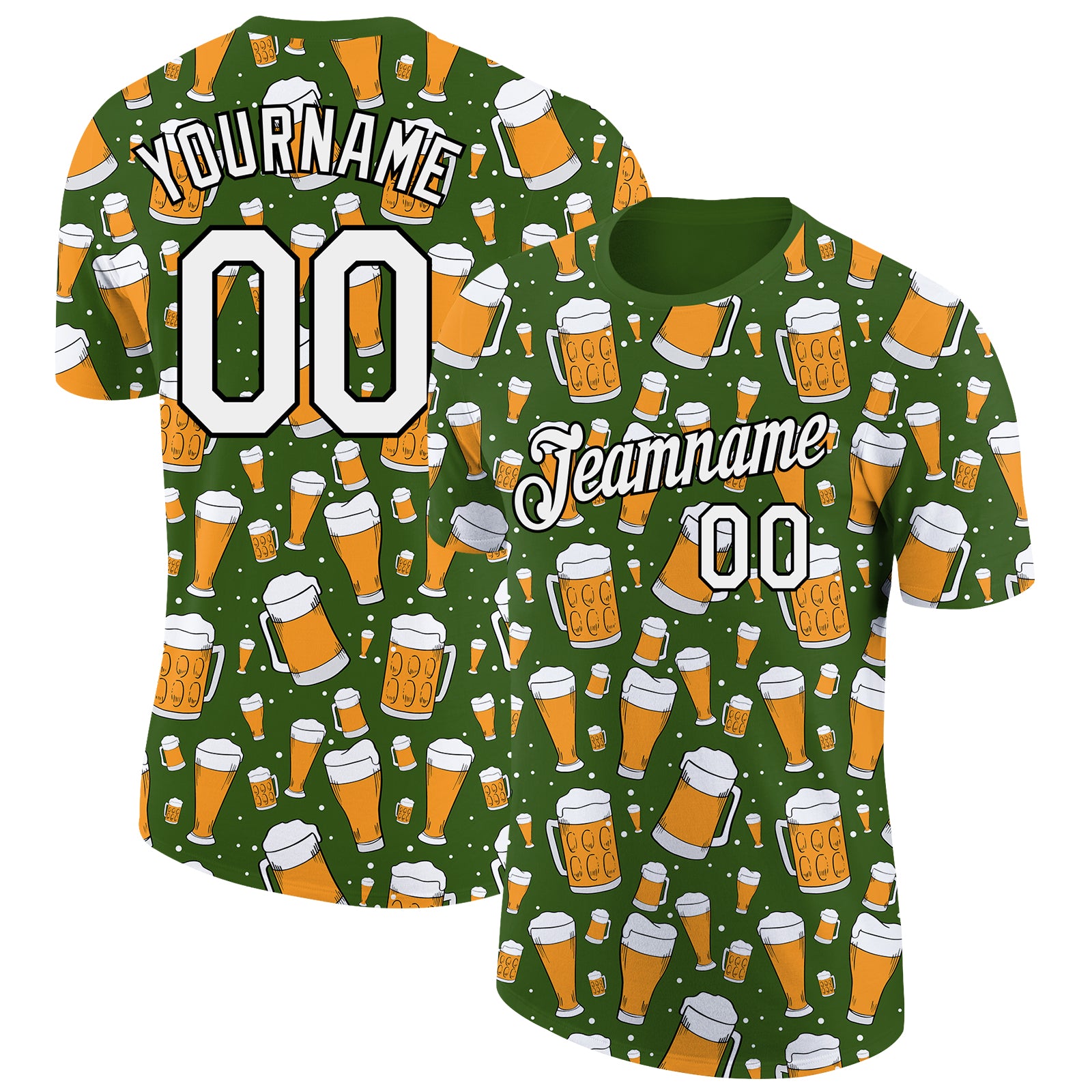 Custom Name and Number Beer T-Shirt - Personalized 3D Pattern Green Black Performance Shirt Personalized Green White-Black