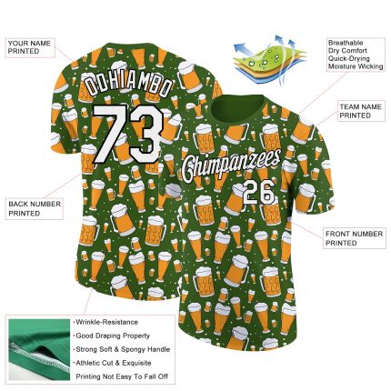 Custom Name and Number Beer T-Shirt - Personalized 3D Pattern Green Black Performance Shirt Personalized Green White-Black