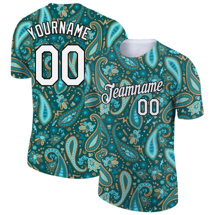 Custom Team Name & Number Performance T-Shirt - Personalized 3D Floral Design in Green, White & Black Personalized Green