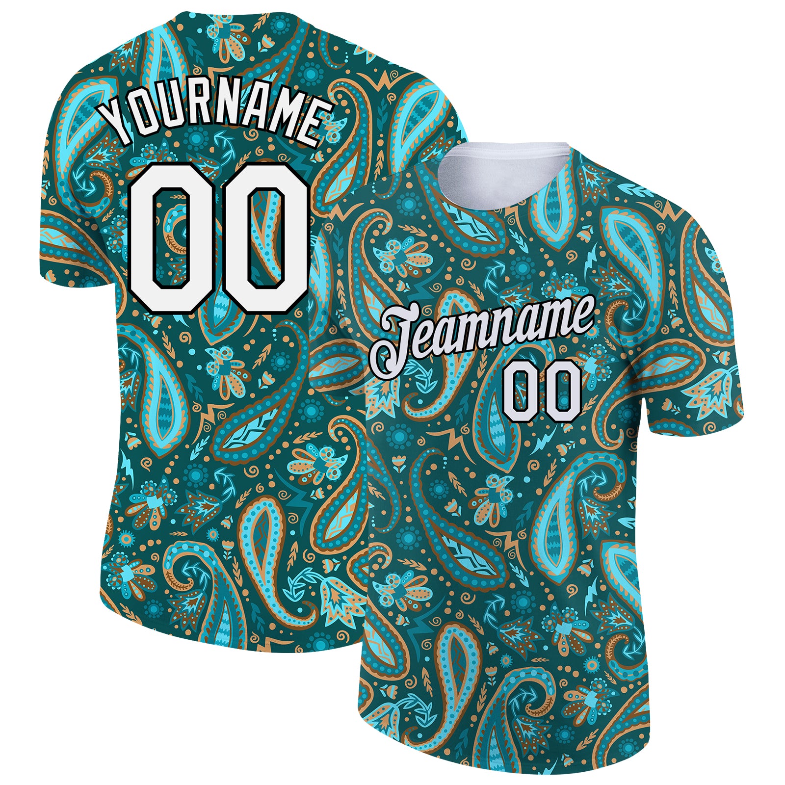 Custom Team Name & Number Performance T-Shirt - Personalized 3D Floral Design in Green, White & Black Personalized Green