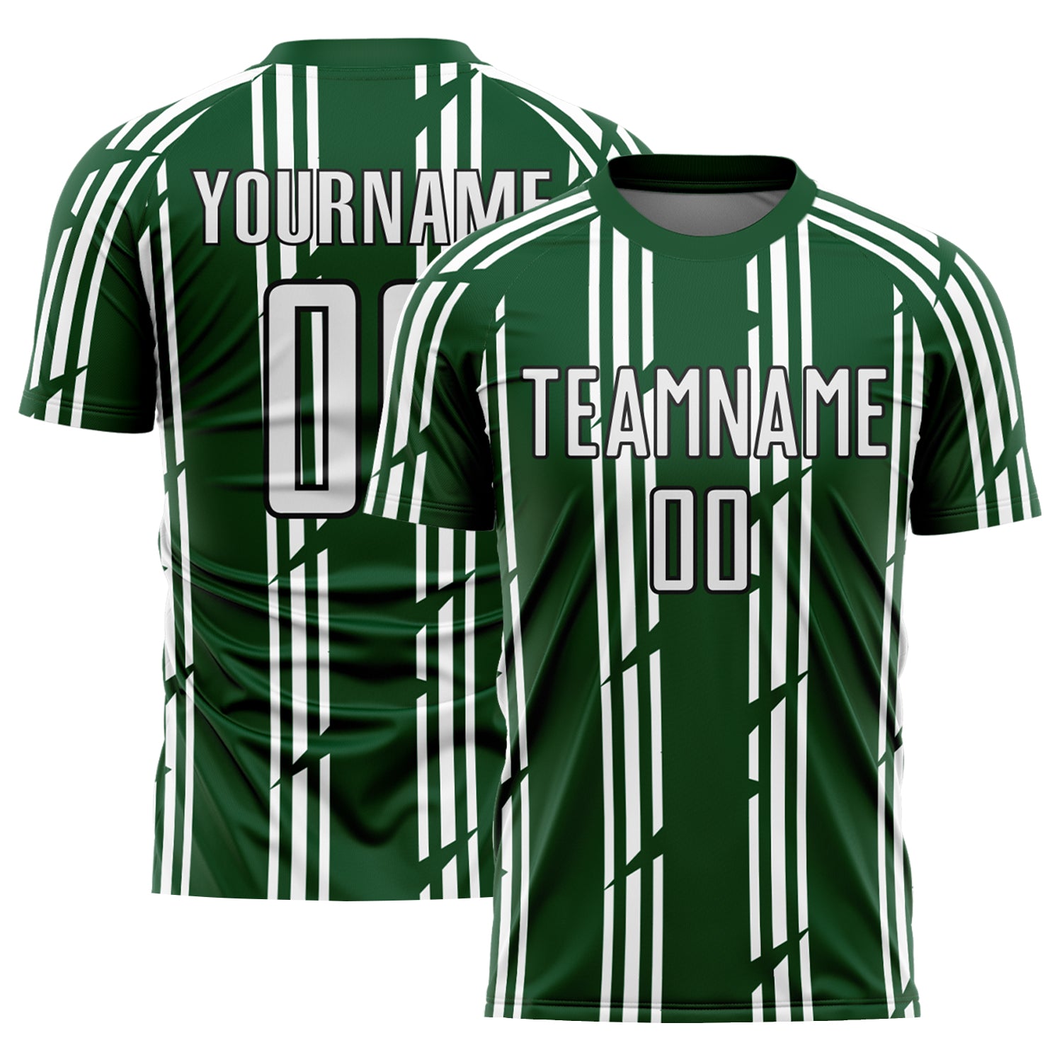 Custom Sublimation Soccer Jersey Personalized with Name and Number - Green White Black Pinstripe Uniform Personalized Green