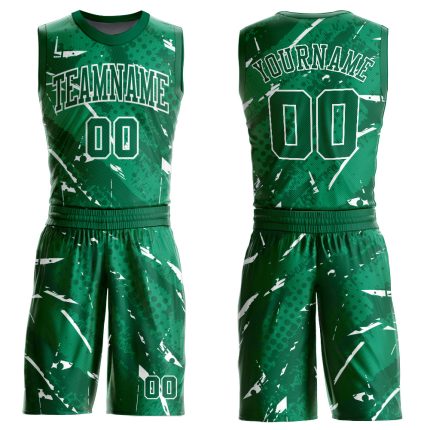 Custom Basketball Jersey with Personalized Name & Number - Green & White Sublimation Round Neck Suit Personalized Green White