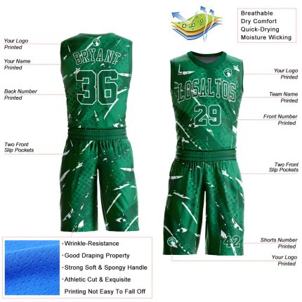 Custom Basketball Jersey with Personalized Name & Number - Green & White Sublimation Round Neck Suit Personalized Green White