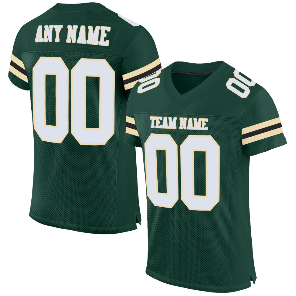 Custom Name Number Authentic Football Jersey - Personalized Green White City Cream Black Mesh Personalized Green White City
