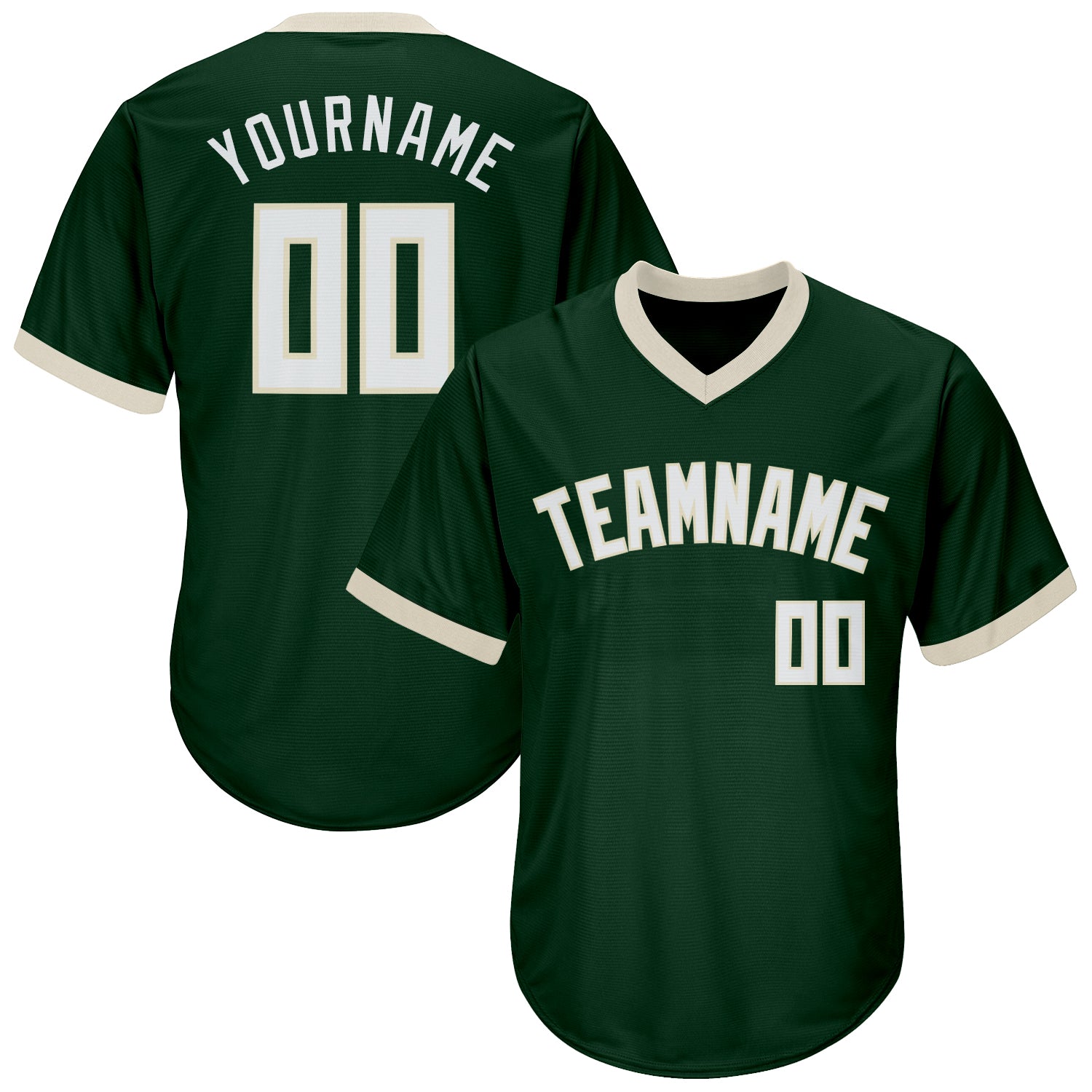Custom Personalized Baseball Jersey Shirt with Green White-Cream Design - Authentic Throwback Rib-Knit, Team Name & Number