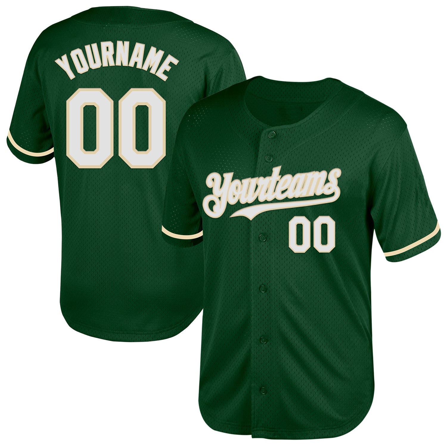 Customizable Authentic Throwback Baseball Jersey - Personalized Green White Cream with Name and Number Personalized Green