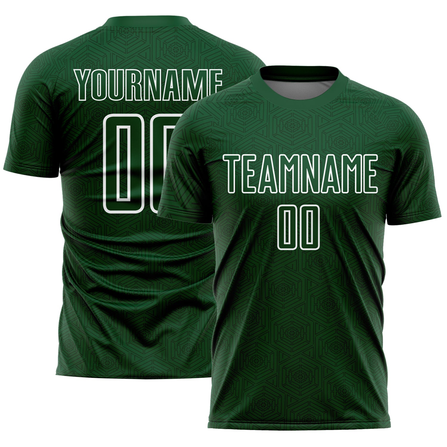 Custom Soccer Jersey with Personalized Name and Number in Green and White Geometric Design - Sublimation Uniform Personalized