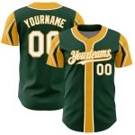 Custom Name Number Baseball Jersey - Personalized Green White Gold 3 Colors Arm Shapes Authentic Team Personalized Green