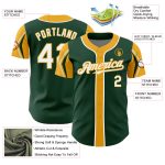 Custom Name Number Baseball Jersey - Personalized Green White Gold 3 Colors Arm Shapes Authentic Team Personalized Green