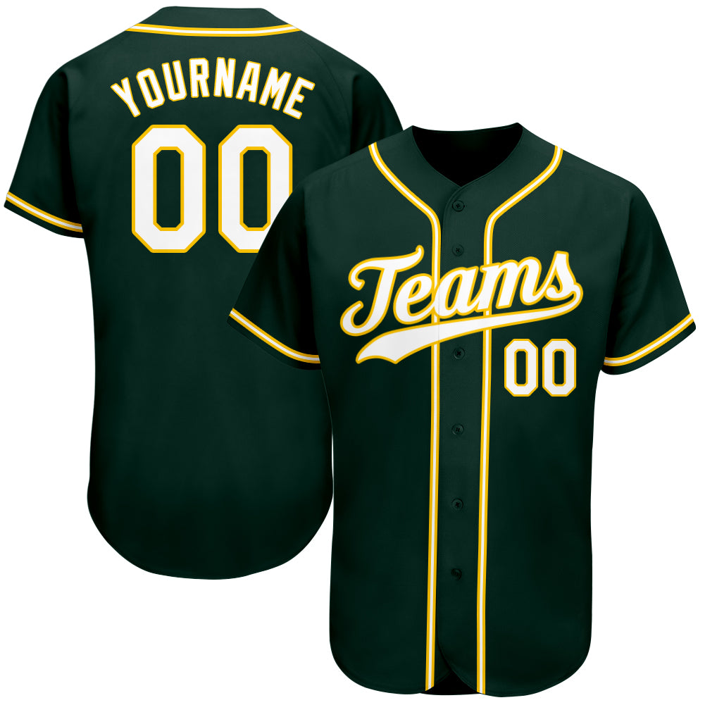 Personalized Authentic Baseball Jersey in Green White-Gold Color Personalized Green White-Gold Authentic Baseball Jersey
