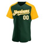Custom Name Number Baseball Jersey - Personalized Green White Gold Authentic Raglan Sleeves Team Apparel Personalized Green