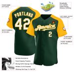 Custom Name Number Baseball Jersey - Personalized Green White Gold Authentic Raglan Sleeves Team Apparel Personalized Green