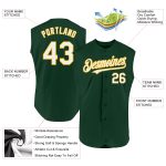 Personalized Authentic Baseball Jersey in Green, White, and Gold, Sleeveless Design Personalized Green White-Gold Authentic