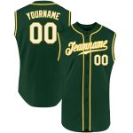 Custom Name Number Green White-Gold Authentic Sleeveless Baseball Jersey - Personalized Team Jersey Personalized Green White-Gold