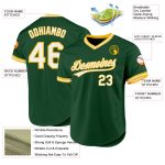 Custom Name and Number Authentic Baseball Jersey - Personalized Green White-Gold Throwback Style Personalized Green White-Gold