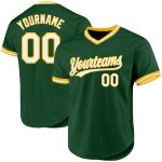 Custom Name and Number Authentic Baseball Jersey - Personalized Green White-Gold Throwback Style Personalized Green White-Gold