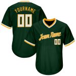 Personalized Green White-Gold Authentic Baseball Jersey Shirt - Throwback Rib-Knit Style Personalized Green White-Gold Authentic