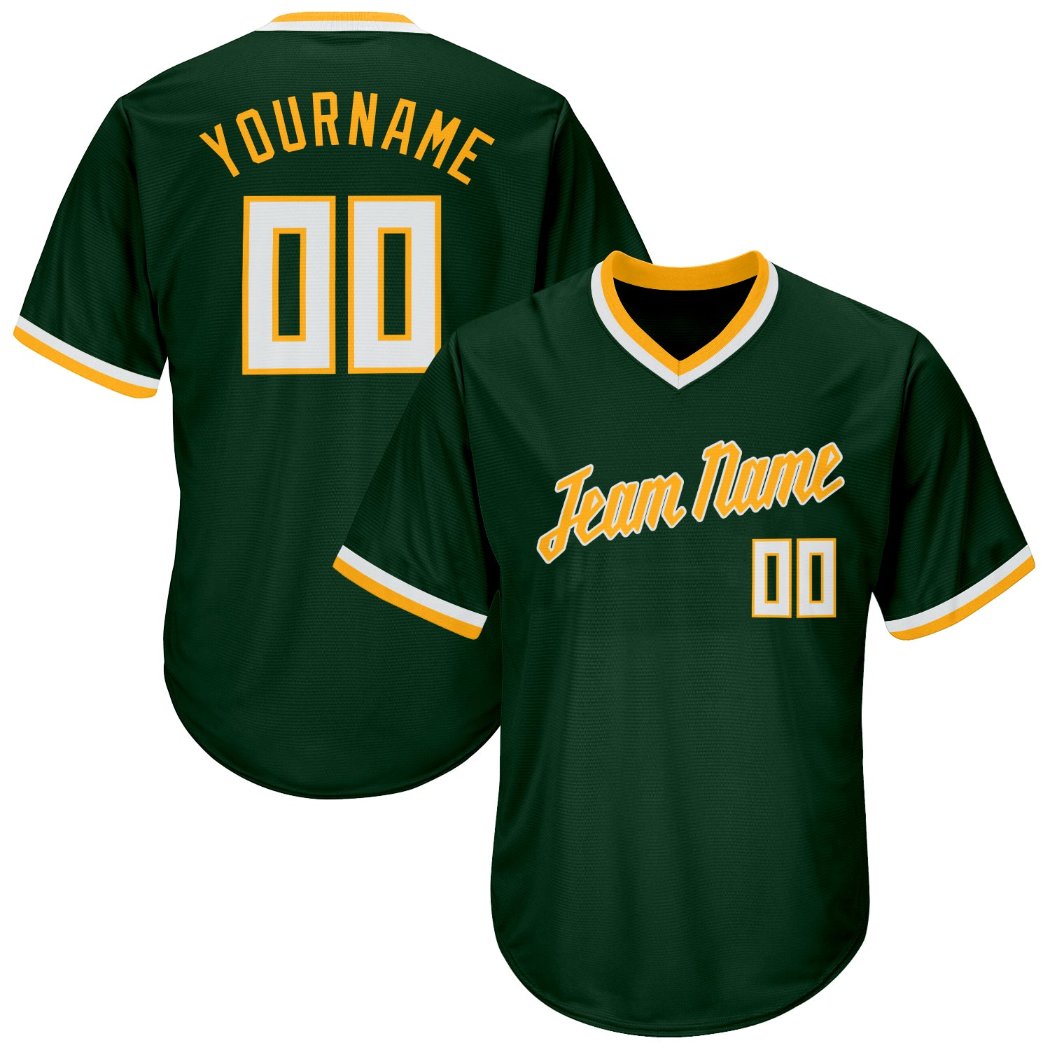 Personalized Green White-Gold Authentic Baseball Jersey Shirt - Throwback Rib-Knit Style Personalized Green White-Gold Authentic