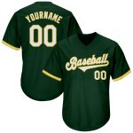 Custom Name and Number Baseball Jersey Shirt - Personalized Green White Gold Authentic Throwback Rib-Knit Design Personalized
