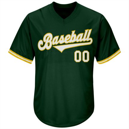 Custom Name and Number Baseball Jersey Shirt - Personalized Green White Gold Authentic Throwback Rib-Knit Design Personalized