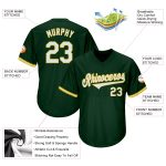 Custom Name and Number Baseball Jersey Shirt - Personalized Green White Gold Authentic Throwback Rib-Knit Design Personalized