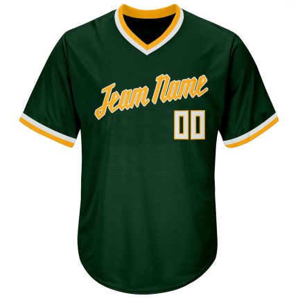 Personalized Green White-Gold Authentic Baseball Jersey Shirt - Throwback Rib-Knit Style Personalized Green White-Gold Authentic