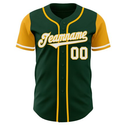 Custom Two Tone Baseball Jersey with Personalized Name and Number in Green and White-Gold Design Personalized Green White-Gold