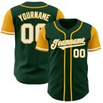 Custom Two Tone Baseball Jersey with Personalized Name and Number in Green and White-Gold Design Personalized Green White-Gold