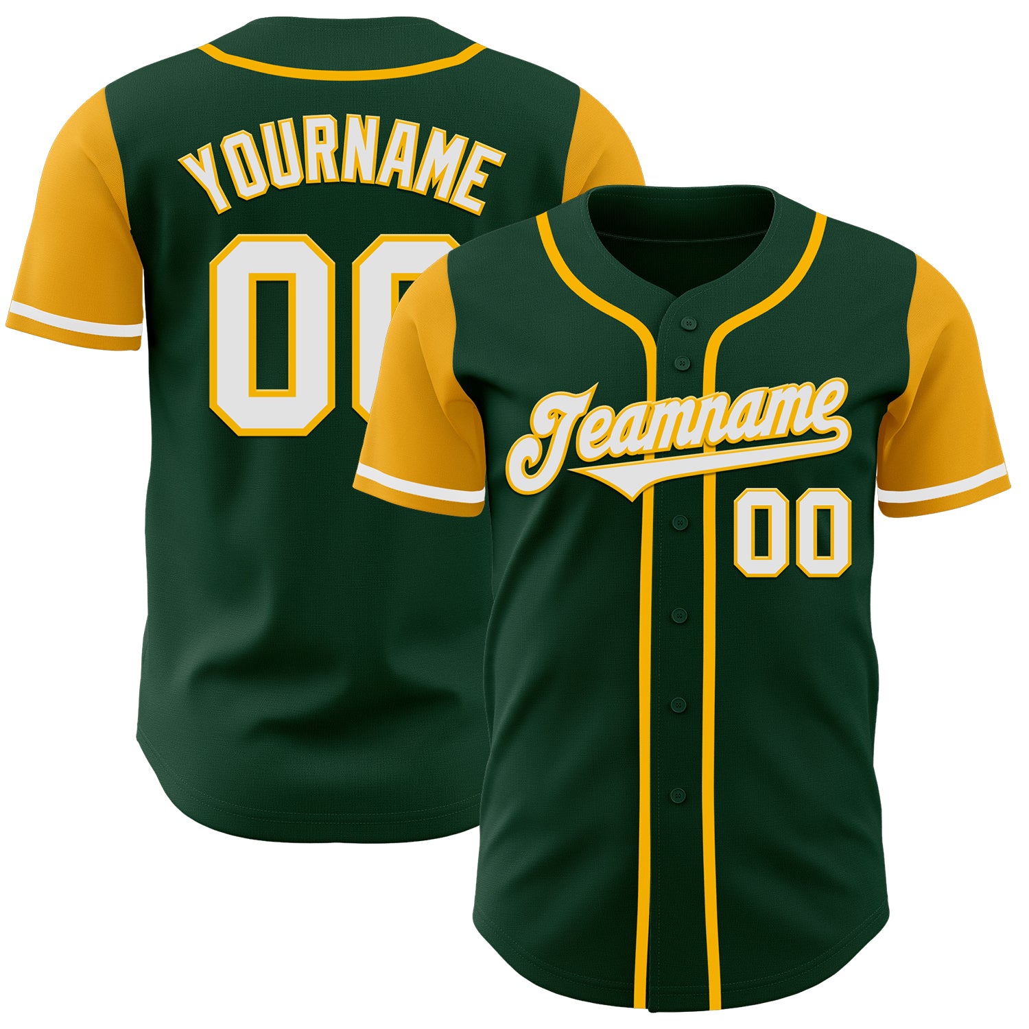 Custom Two Tone Baseball Jersey with Personalized Name and Number in Green and White-Gold Design Personalized Green White-Gold