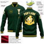 Personalized Green White Gold Varsity Jacket Full-Snap Bomber Letterman Personalized Green White-Gold Bomber Full-Snap Varsity